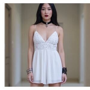 Love Tree Baby Doll Romper NWT Fairy Y2K 90's Gauze SZ LG Open Tie Back Crochet